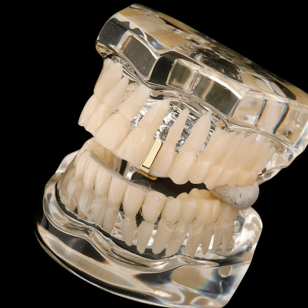 Hip Hop Single Glossy Long Stick Teeth Grillz Punk, Elegant Gold And Silver Color Vertical Bar Tooth Caps For Women And Men, Beautiful Mouth Jewelry