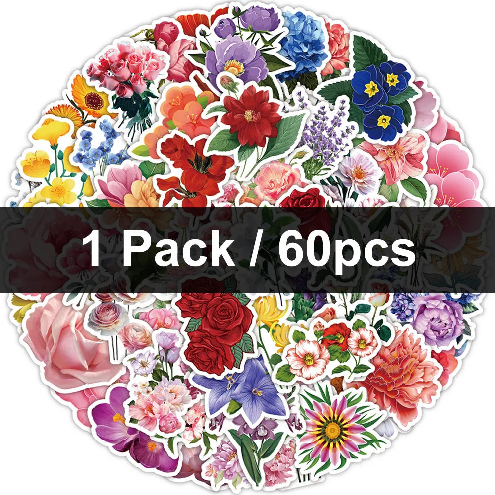 30/60/180 Flowers Stickers Cartoon Cute Decals Toy Stationery Guitar Phone Bicycle Laptop Luggage Car Graffiti Beautiful Sticker