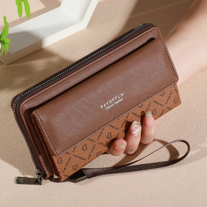 Classic Faux Leather Wallet, Chic Double Layer with Snap Closure, Nice Zippered Card Holder & Photo Compartment, Color blocking