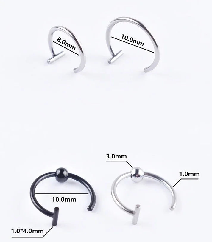 5PCS Punk Lips Rings Medical Titanium Steel, Nose Ring  Septum, Piercing Clip on Mouth Ring, Fake Piercing Body Clip