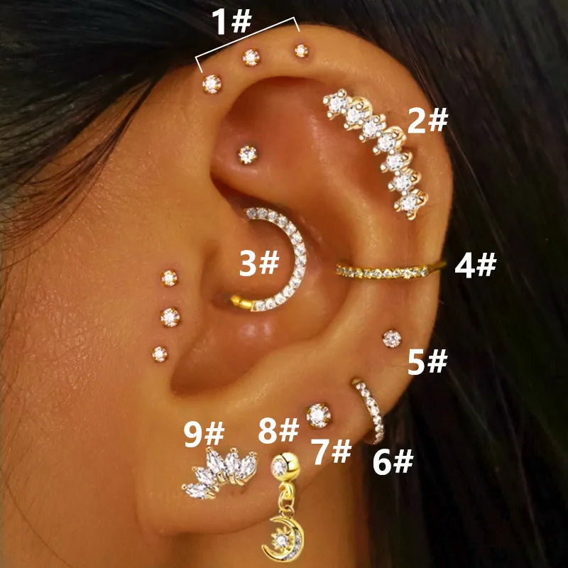 Stainless Steel Hoop Piercing Earring For Women Zircon CZ Cartilage Piercing Helix Daith Conch Tragus Rook Lobe Ear Ring Jewelry