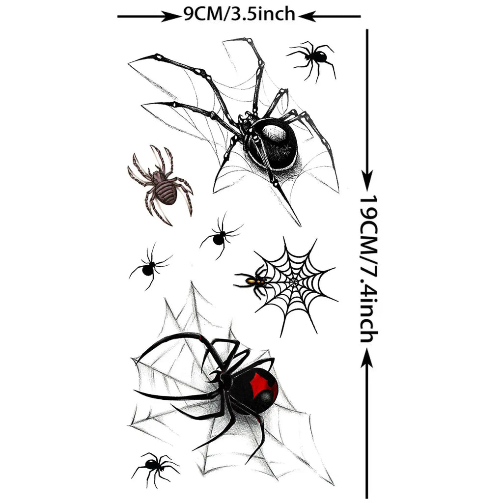 8 Sheets Horrible Realistic 3D Spiders Spiderweb, Temporary Tattoos For Men Women Adults Halloween, Halloween Gift