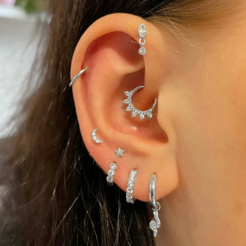 Helix Conch Piercing Snake Earrings for Women Silver Color Moon Star Daith Tragus Cartilage Ear Hoop Septum Rook Fashion Jewelry
