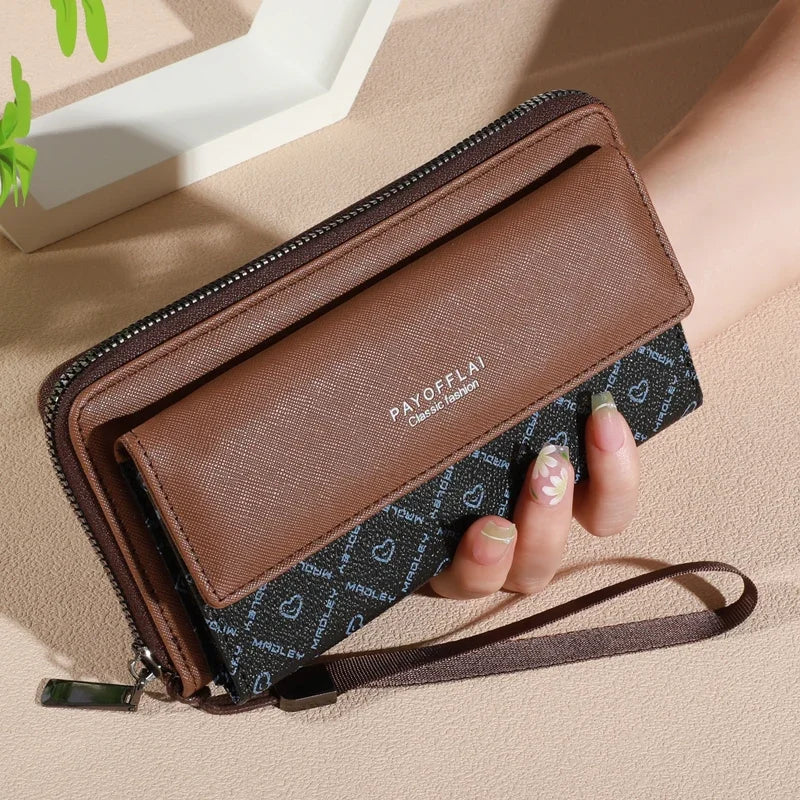 Classic Faux Leather Wallet, Chic Double Layer with Snap Closure, Nice Zippered Card Holder & Photo Compartment, Color blocking