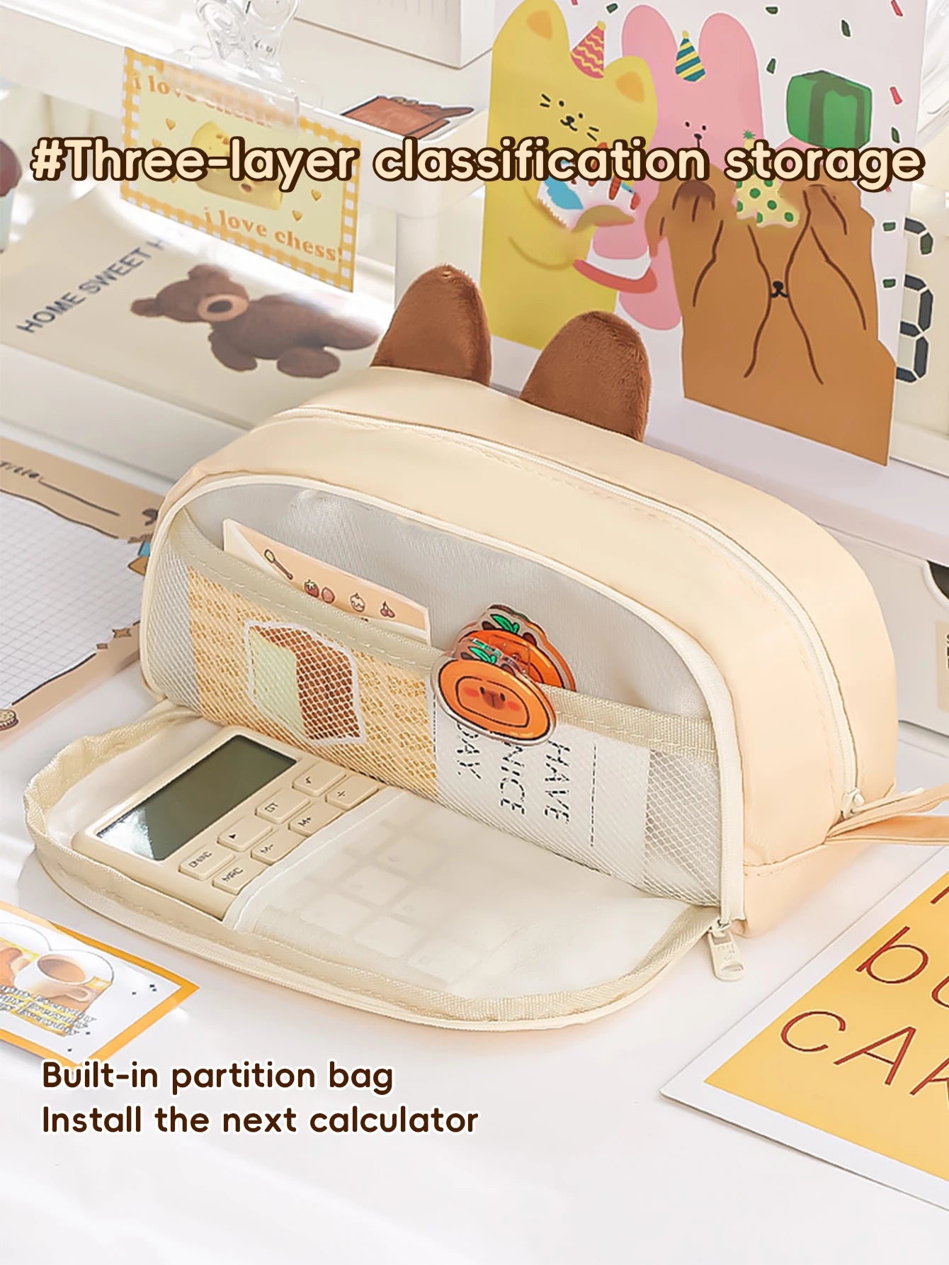 Kawaii Pencil Case for Girls Kapibara-San Large Capacity Makeup Bag Aesthetic School Office Supplies (Cartoon Animal Design)