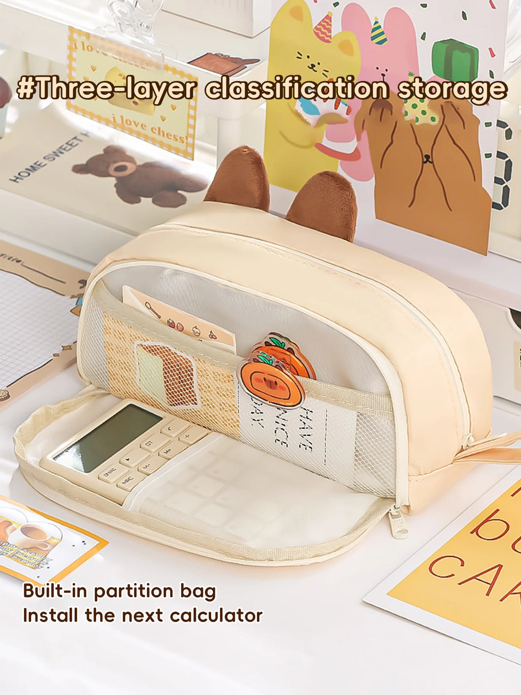 Kawaii Pencil Case for Girls Kapibara-San Large Capacity Makeup Bag Aesthetic School Office Supplies (Cartoon Animal Design)