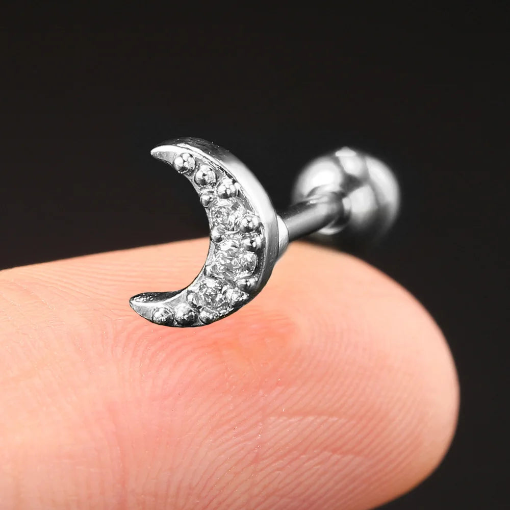 Helix Conch Piercing Snake Earrings for Women Silver Color Moon Star Daith Tragus Cartilage Ear Hoop Septum Rook Fashion Jewelry