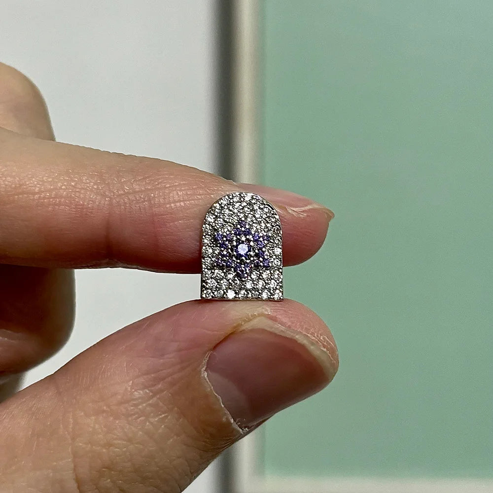 Pretty Hip Hop Single Purple Sun Zircon Teeth, Grillz Dental Grills Silver Color, CZ Stone Tooth Caps For Cute Girls, New Gift Jewelryelry