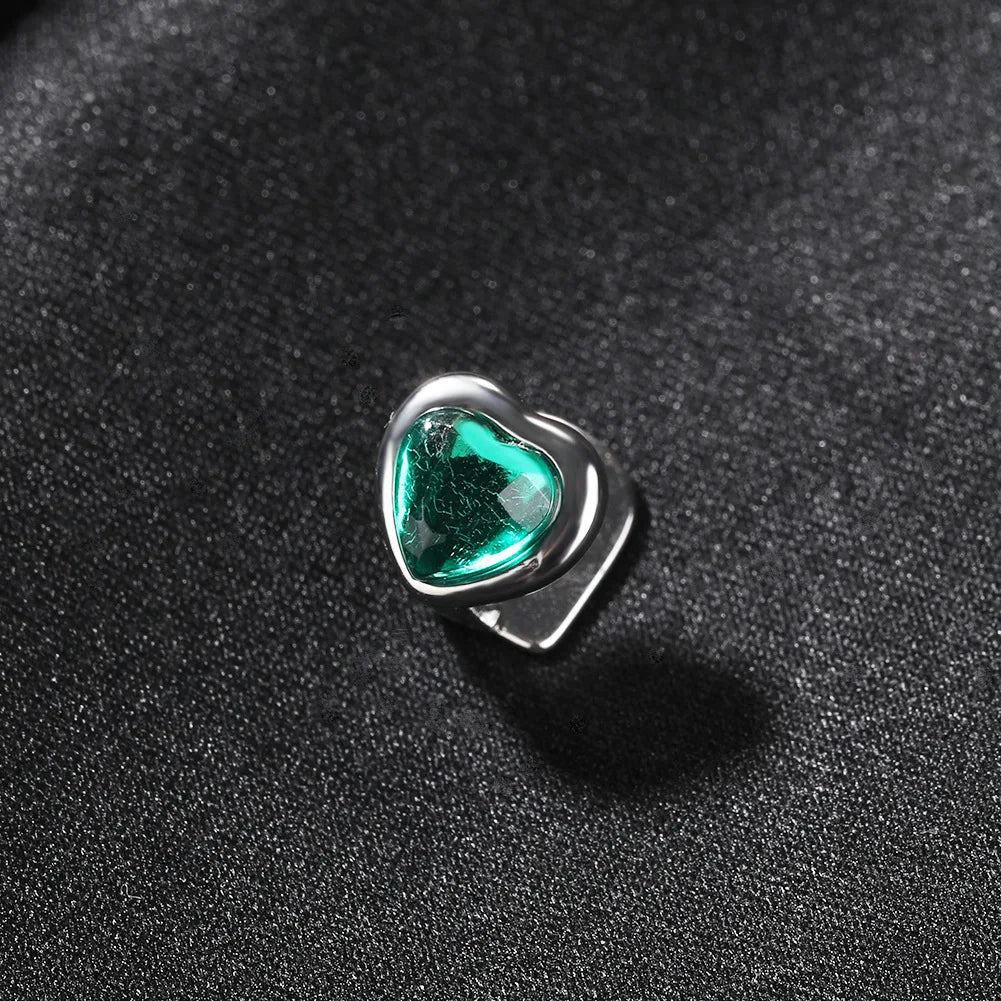 Unique Hip Hop Single Red Green Heart Zircon Teeth, Grillz Silver Color Shiny Crystal Tooth Jewelry, Caps For Women Men Jewelry Gift