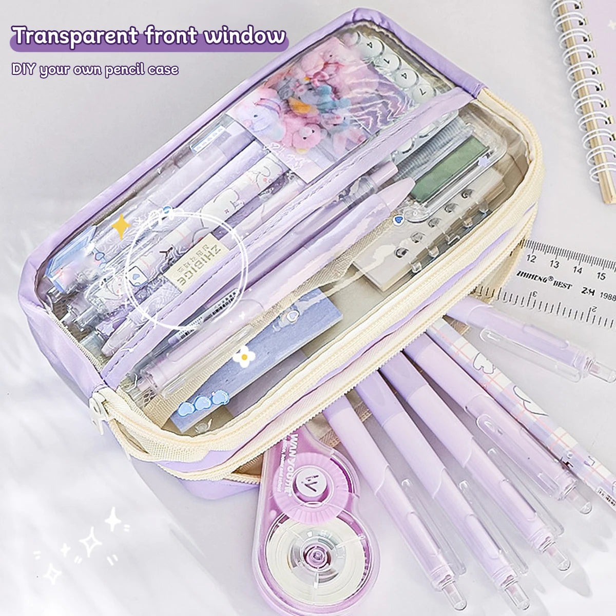 1Pc Transparent Four-Layer Pencil Bag Student Stationery Bag Large Capacity Storage Bag School Office Supplies Stationery