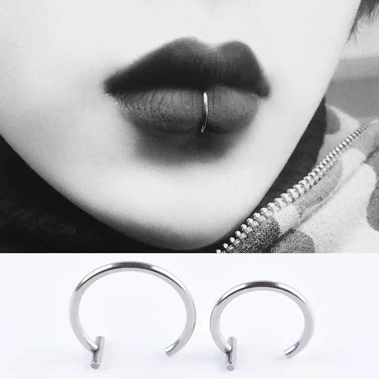 5PCS Punk Lips Rings Medical Titanium Steel, Nose Ring  Septum, Piercing Clip on Mouth Ring, Fake Piercing Body Clip