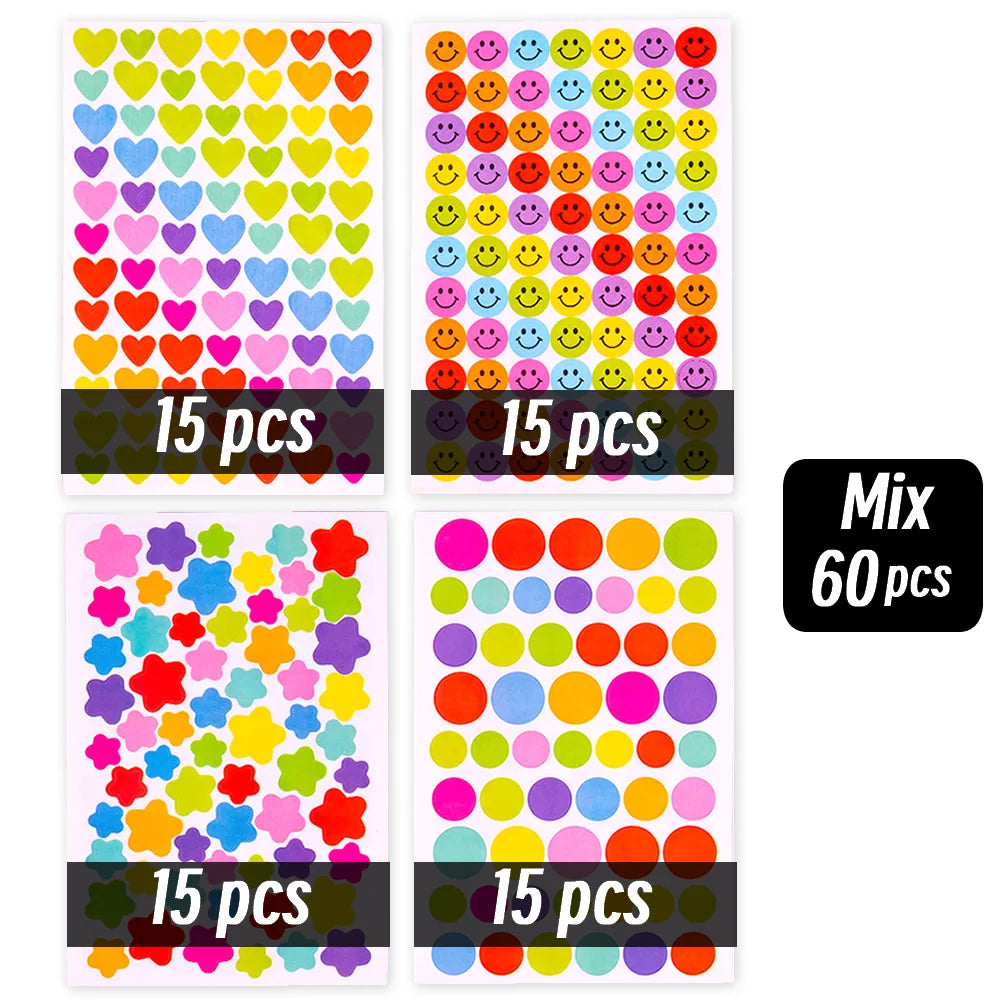 4200 Sheet Heart/Circle/Stars Reward Sign Stickers Pack DIY Skateboard Suitcase Stationery Decals Decor Phone Laptop Gift Toys