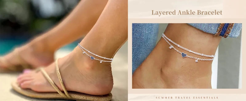 925 Sliver Plated CZ Anklet, Lovely Bracelets for Women Girl, Trendy New Waterproof Heart, Charm Dainty Layer Chain Anklets Jewelry Gifts, Charming Gift For Birthday Or Christmas