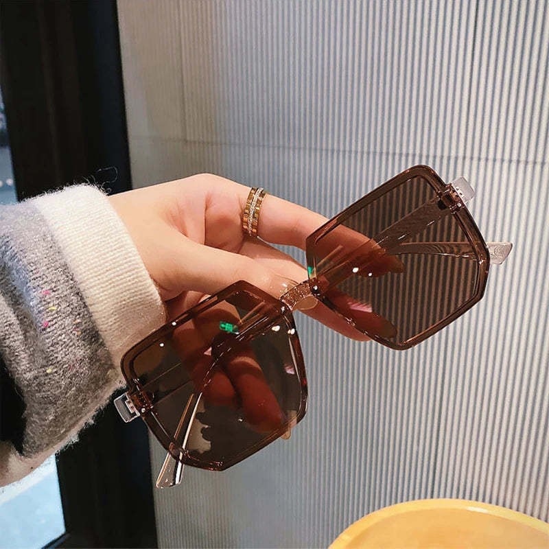 Big Frame Vintage Sunglasses Women, Elegant Square Sun Glasses Retro Eye Glasses Goggle for Female Polygon Sunglasses  
