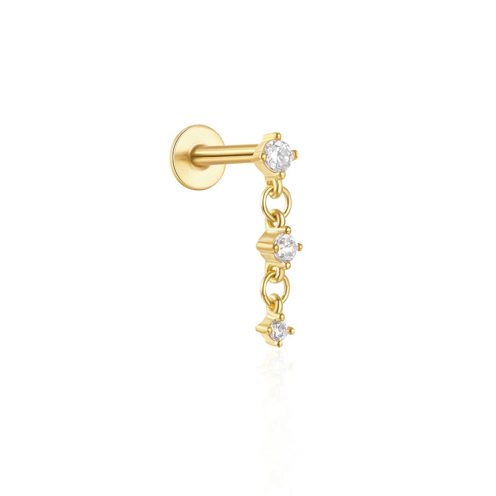 925 Sterling Silver 1pc, Geometry Multi Piercing Stud Earrings For Women, K Gold Simple Elegant Tassel Jewelry, beautiful Gift