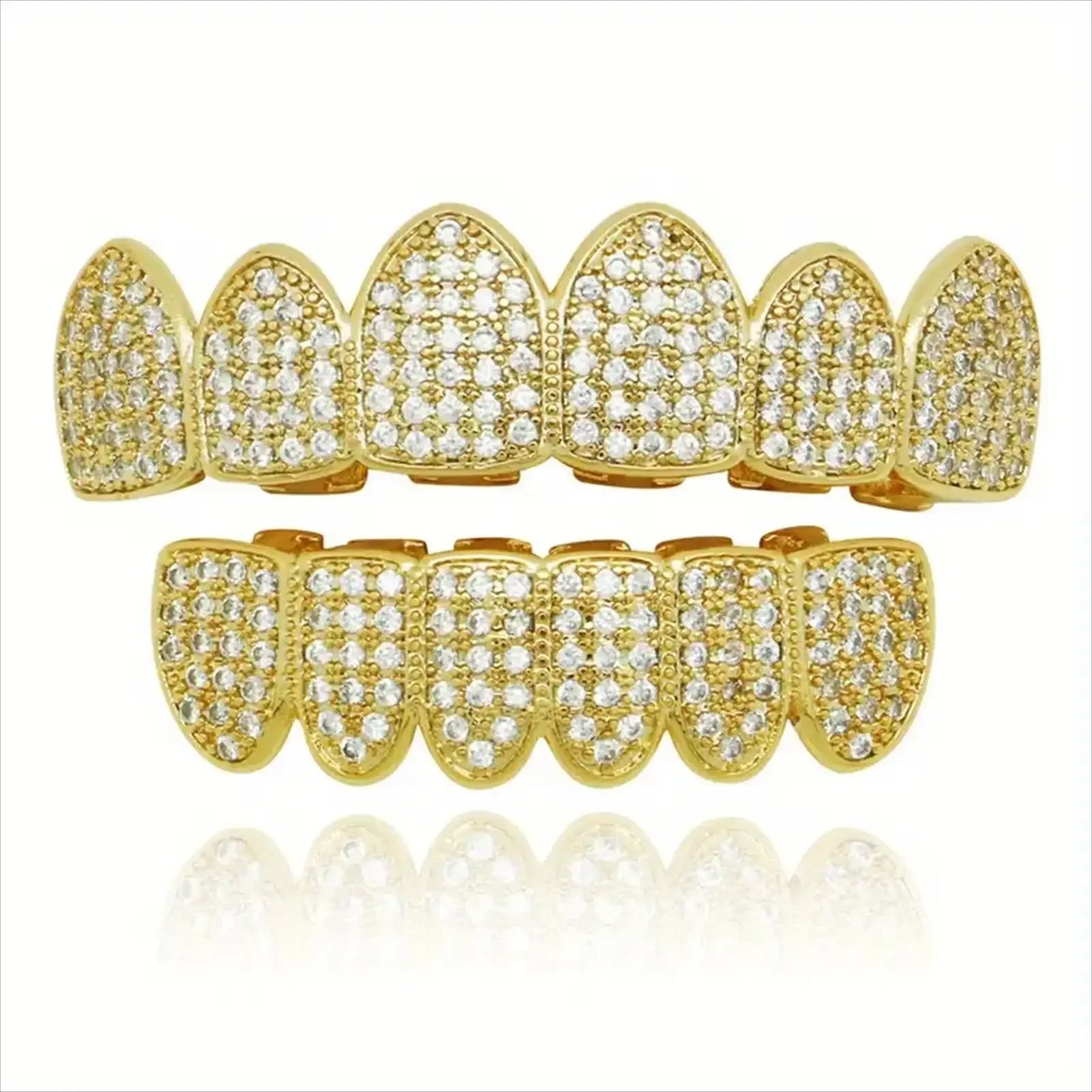 New Hip Hop CZ Teeth Set For Unisex Top And Bottom Mouth, Gold And Silver Color Teeth, Trendy Tooth Cap Removable Dental, Fashion Jewelry Gift