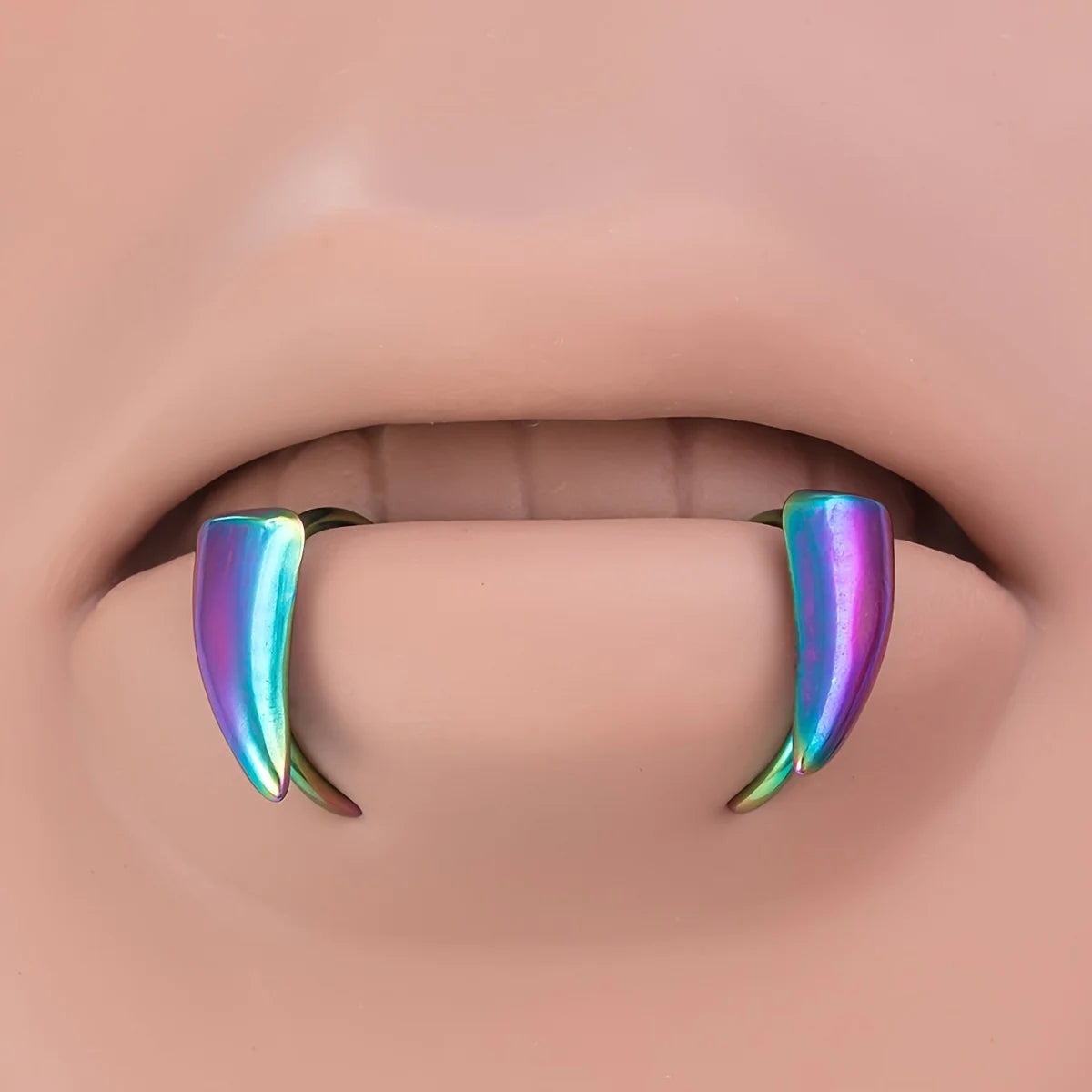 1Pair Stainless Steel Vampire Fangs Lip, Rings Hip Hop Punk Gothic, Style Fake Piercing Teeth Jewelry for Men and Women, Halloween 2025