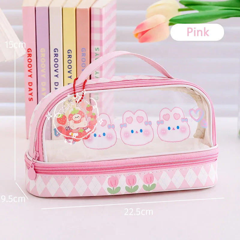 Kawaii Pencil Case Large Capacity Organizer Pen Box Pouch for Girls Back to School Supplies Cute Korean Stationery