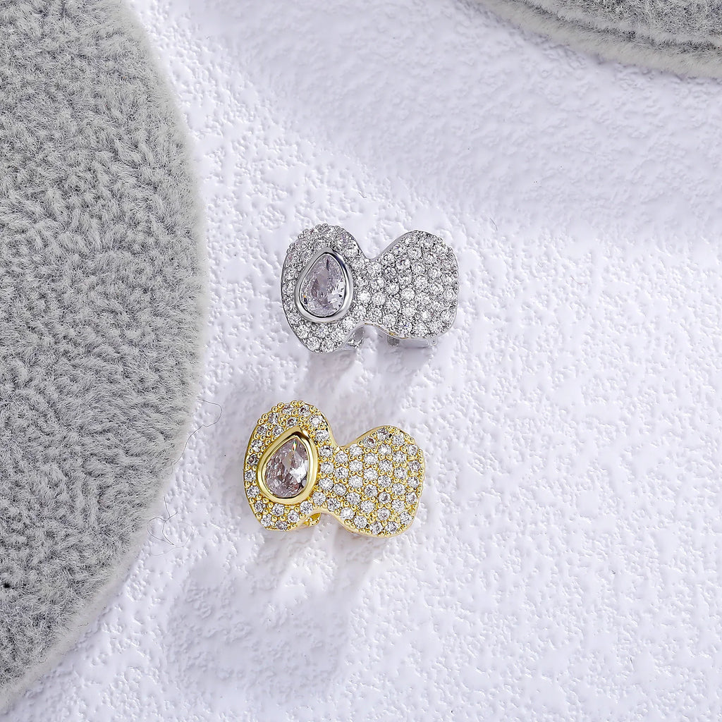 TOPGRILLZ Iced Out Full CZ Stone Teeth Grillz Braces Hip Hop Double Shiny Zircon Tooth Caps For Women Men Rapper Jewelry