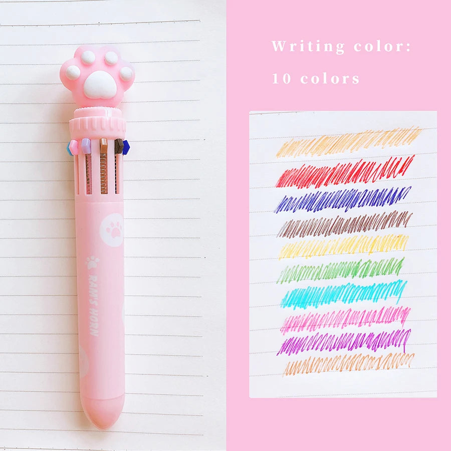Cute Kawaii Cat Paw Cartoon Silicone And Beautiful 10 Colors Chunky Ballpoint Pen School And Office Supply, kind Gift Stationery