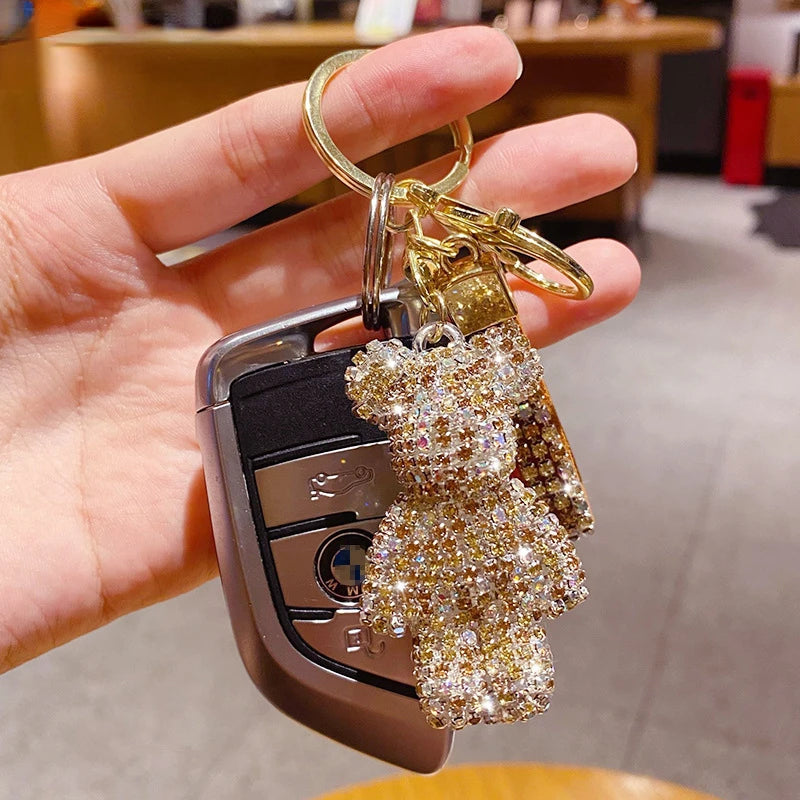 Cute Rhinestones Tassel Bear Keychain Couple Keychain, Beautiful Girl Decoration Kind Small Pendant Car Key Ring Student Bag Pendant