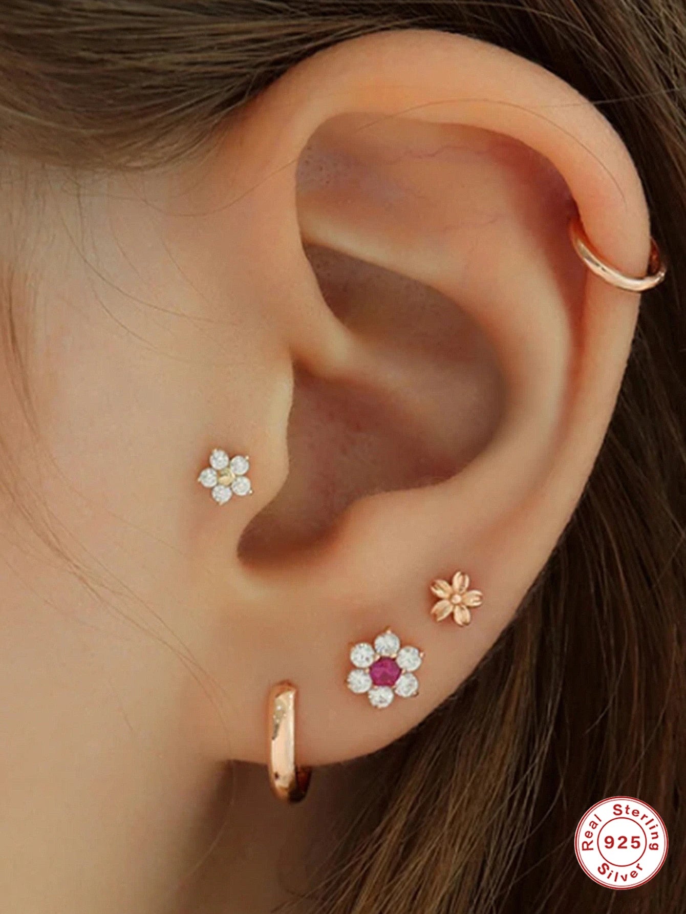 925 Sterling Silver 1pc, Geometry Multi Piercing Stud Earrings For Women, K Gold Simple Elegant Tassel Jewelry, beautiful Gift