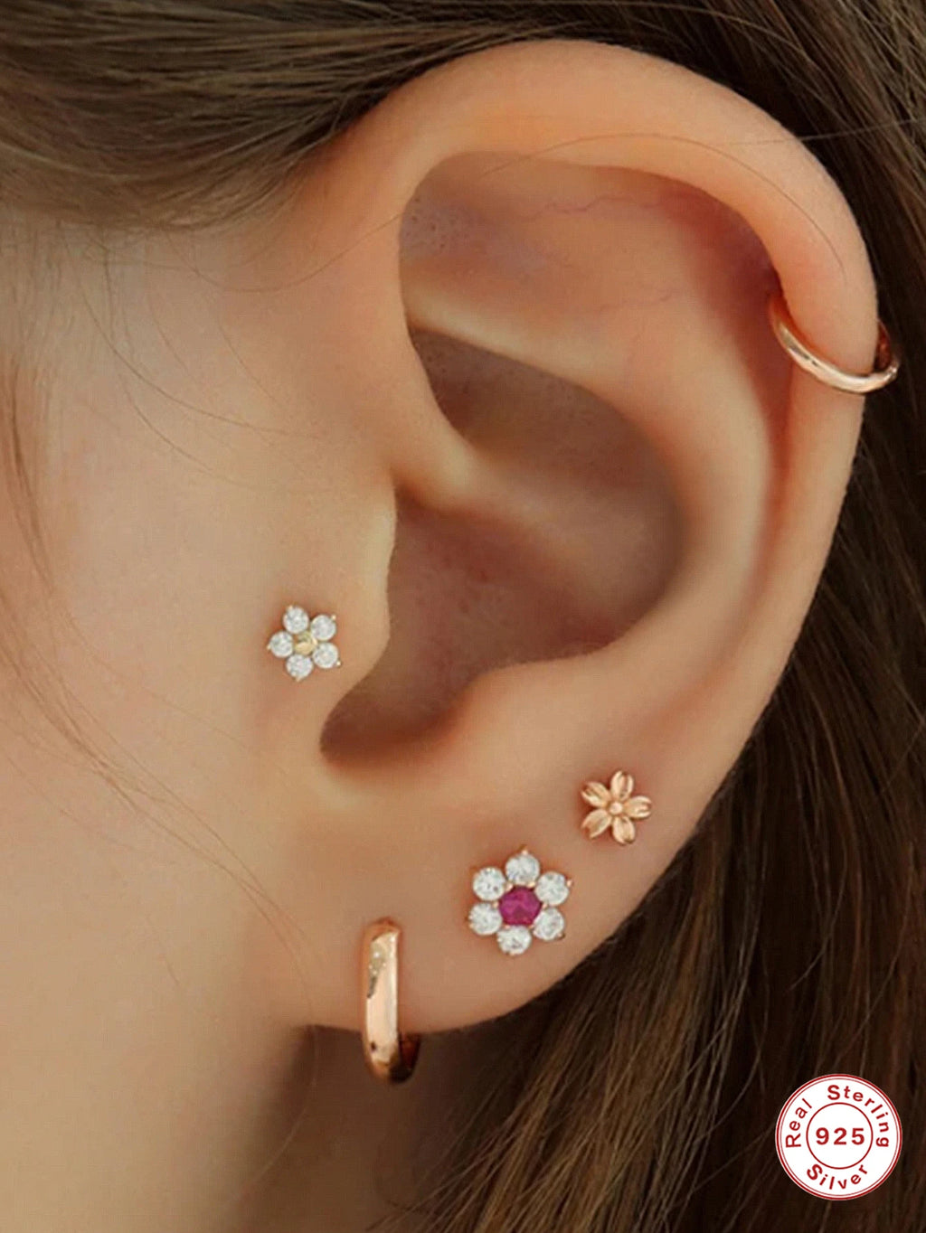 925 Sterling Silver 1pc, Geometry Multi Piercing Stud Earrings For Women, K Gold Simple Elegant Tassel Jewelry, beautiful Gift