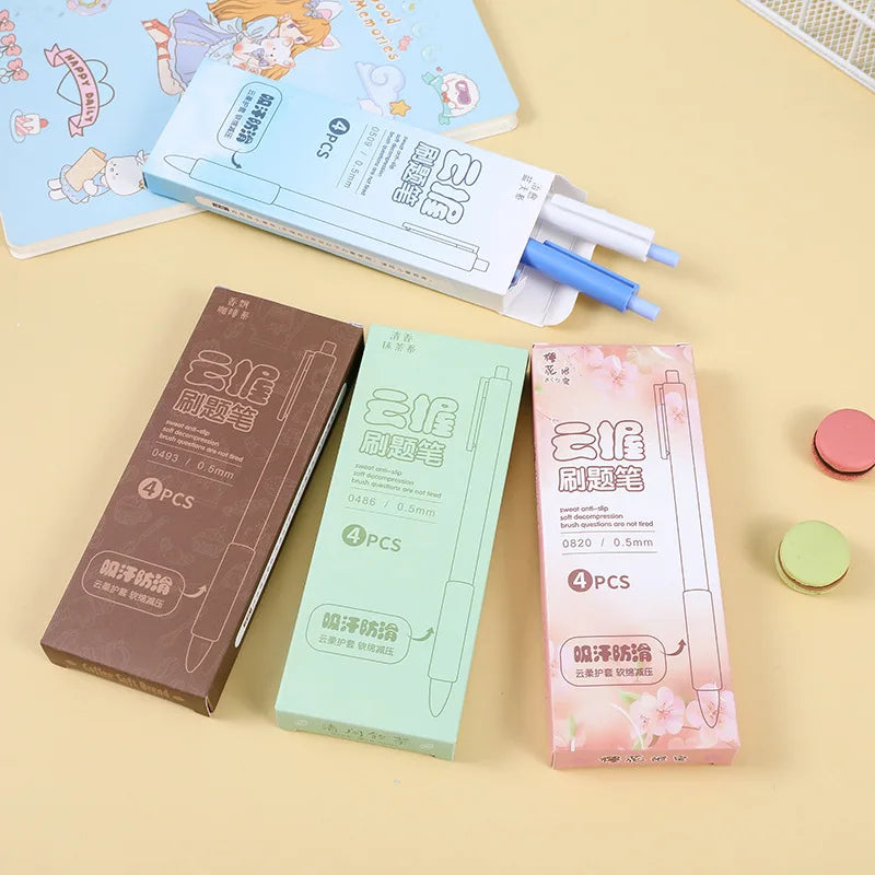 4pcs/box kawaii Gel Pen Korean Simplicity Pen Soft Handle Stationery Pen Black Ink 0.5mm Scrapbook Cute Pen Student Supplies