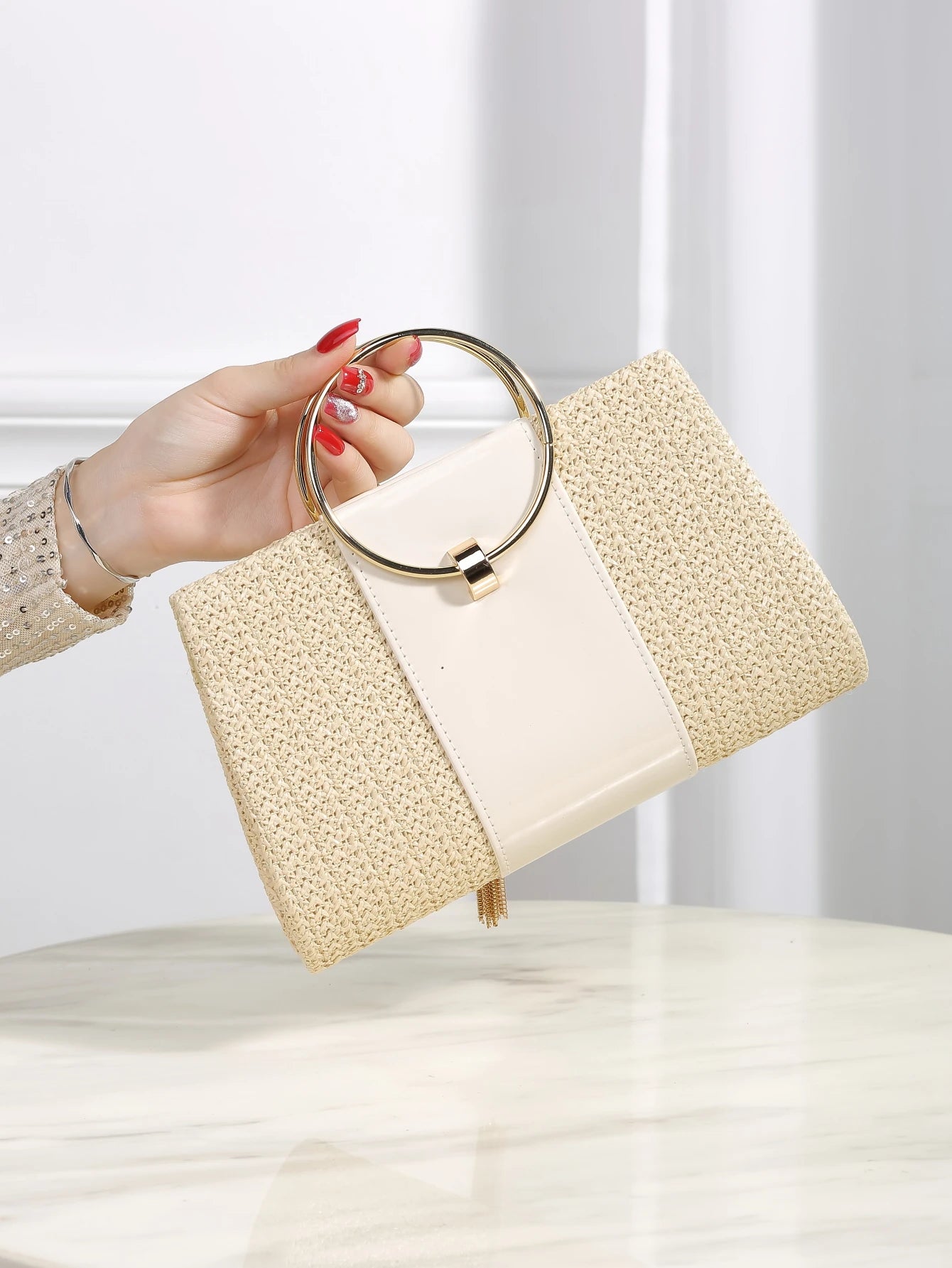 1 Piece Bohemian Resort Woven Large Capacity Clutch Bag, Elegant Ladies Fashion Square Straw Evening Bag