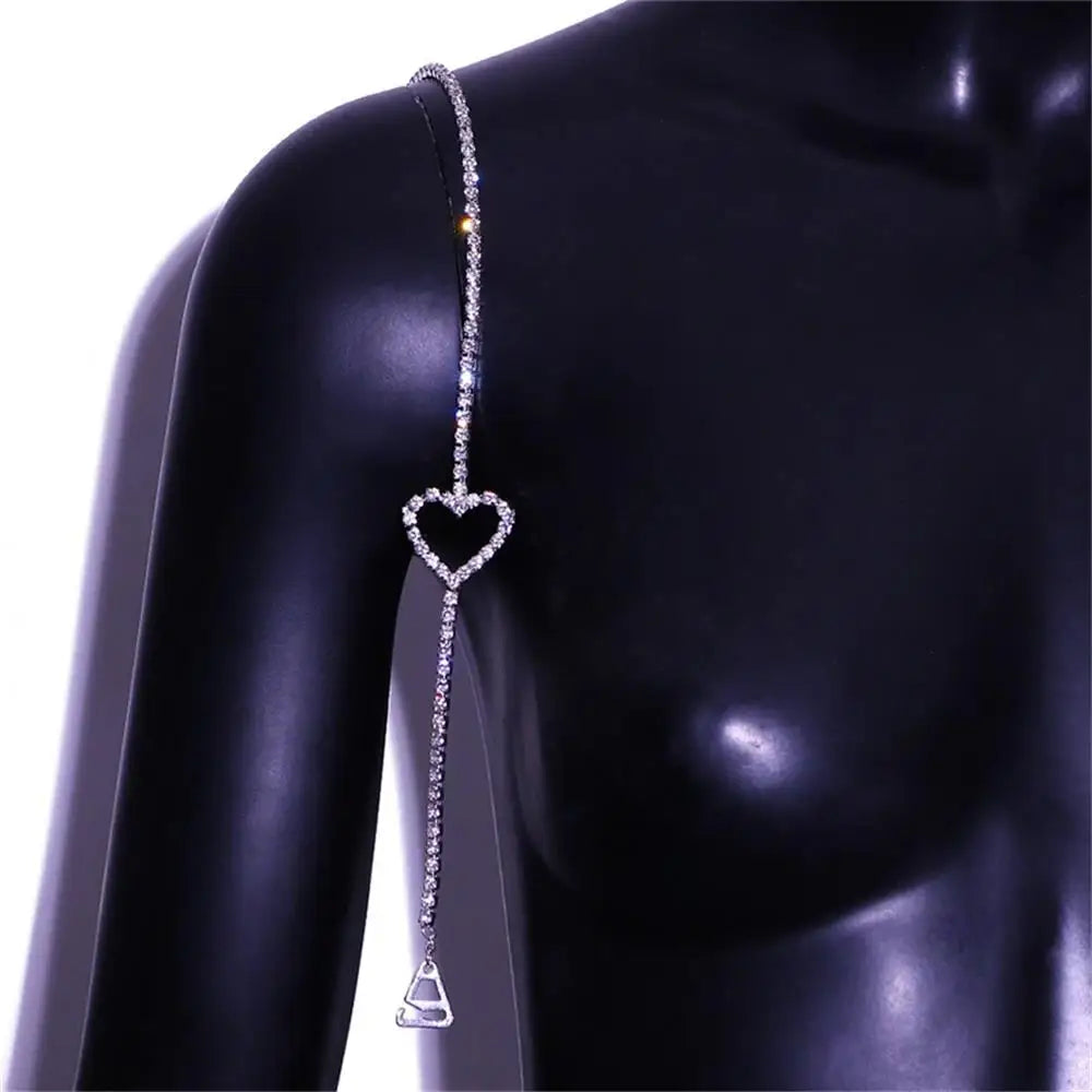 Sexy Heart Shoulder Strap for Bra Jewelry Women Dress Decoration Rhinestone Lingerie Strap Shoulder Chain Accessories Body Chain