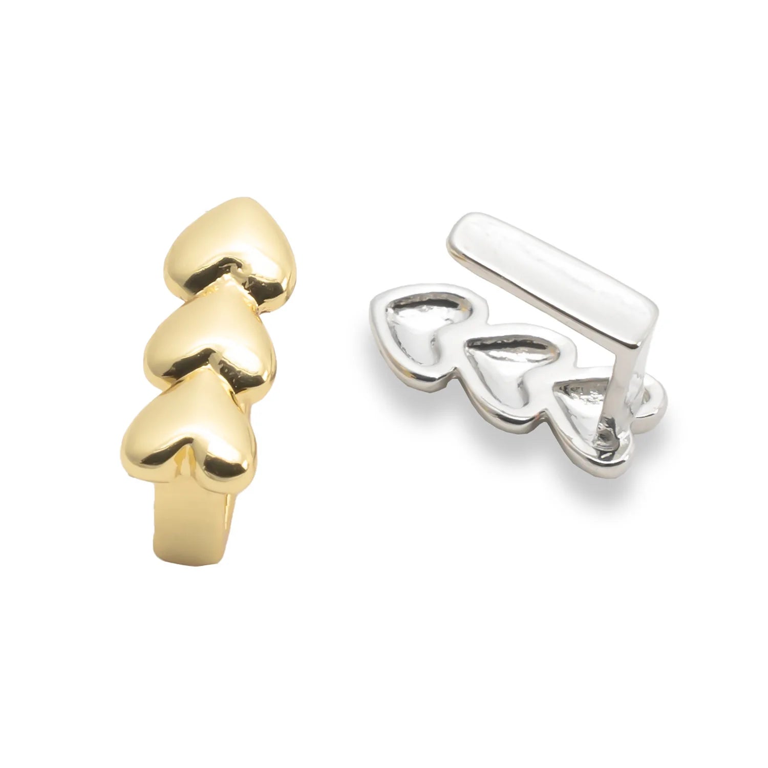 YOUNGX Hip Hop Three Heart Teeth Grillz Braces Niches Design Small Tree Shape Tooth Caps For Women Men Jewelry Couple Gift