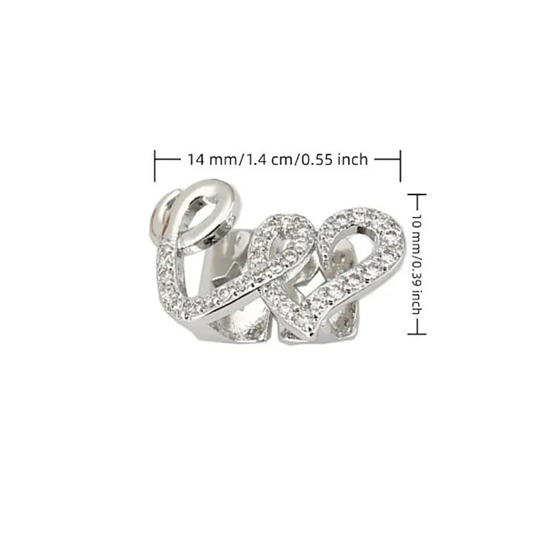 1/2/5Pcs Punk Copper Double Heart Teeth Caps for Women And Men, Hip Hop Zircon Hollow Love Tooth Grillz Couple Jewelry Accessories