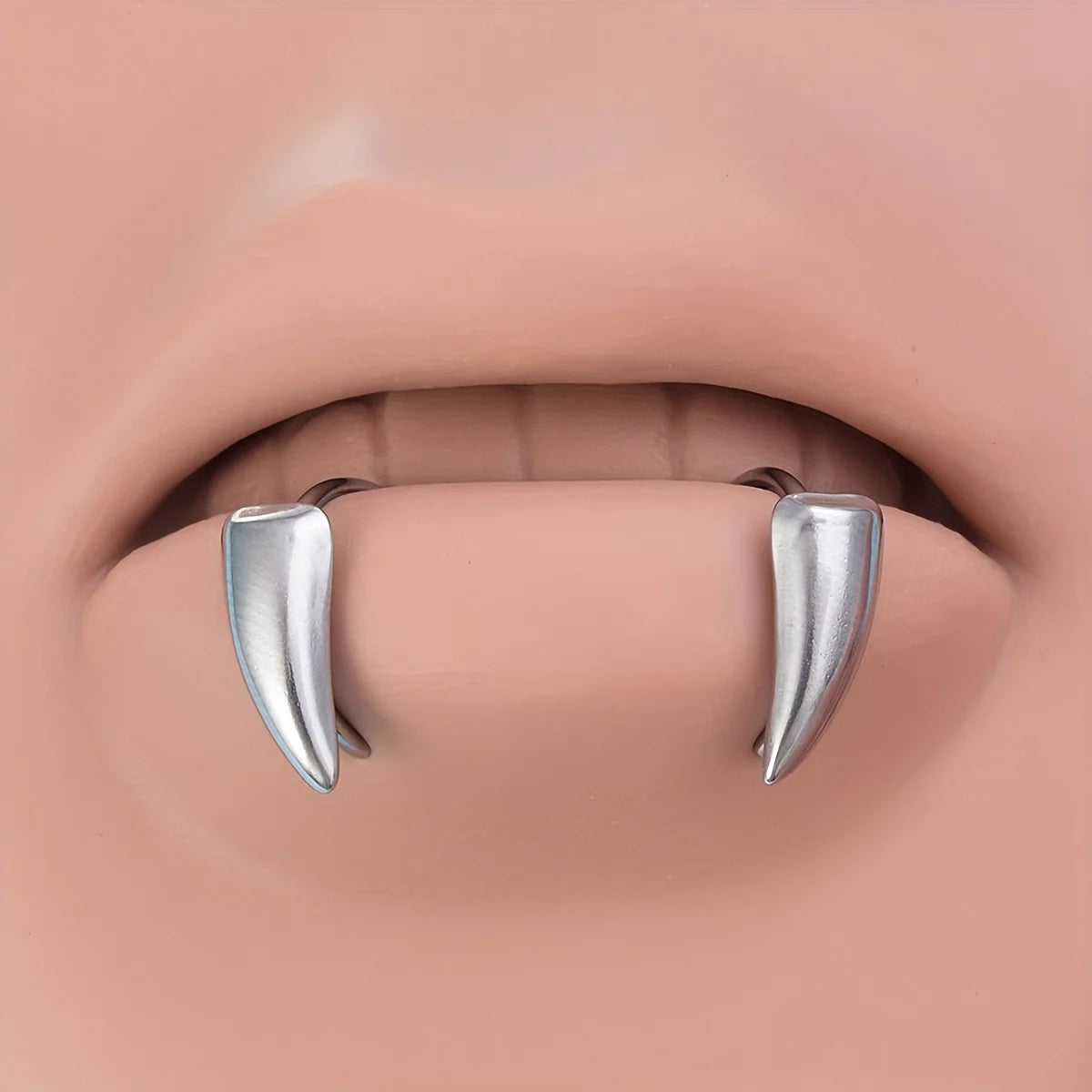 1Pair Stainless Steel Vampire Fangs Lip, Rings Hip Hop Punk Gothic, Style Fake Piercing Teeth Jewelry for Men and Women, Halloween 2025