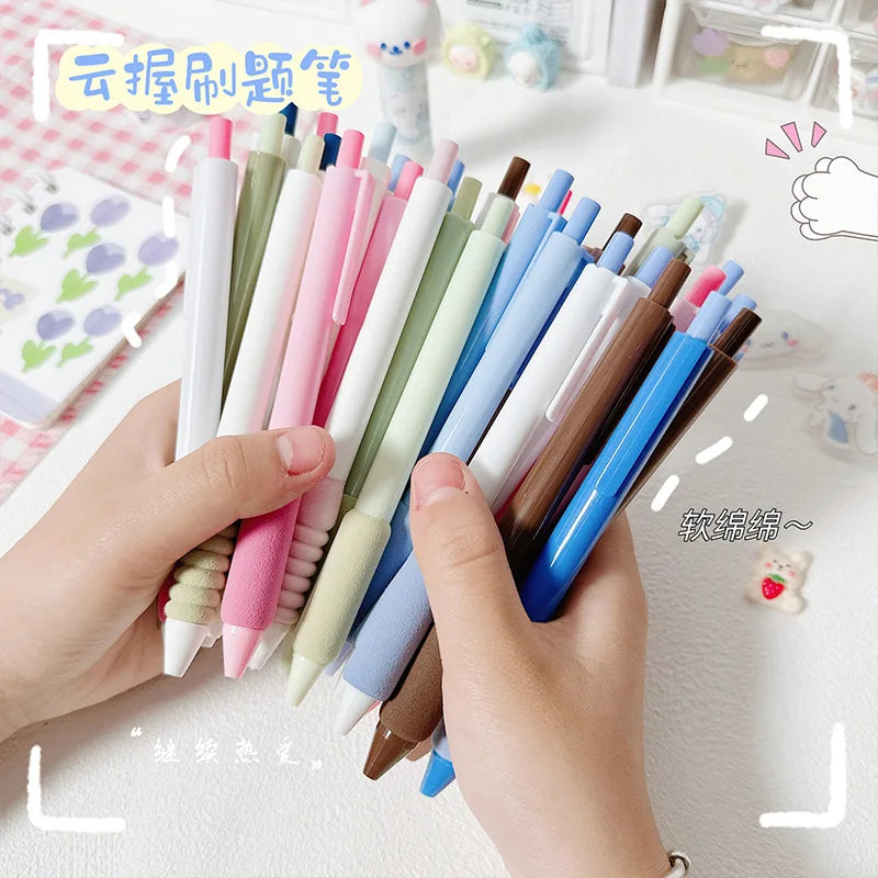 4pcs/box kawaii Gel Pen Korean Simplicity Pen Soft Handle Stationery Pen Black Ink 0.5mm Scrapbook Cute Pen Student Supplies