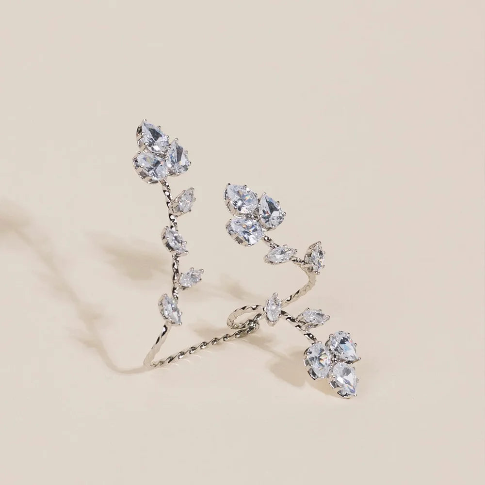 Stonefans CZ AAAAA Leaf Ring Adjustable Women Y2K Luxury Fashion Wedding Jewelry Bride Party Accessories Decoration Rings Gifts