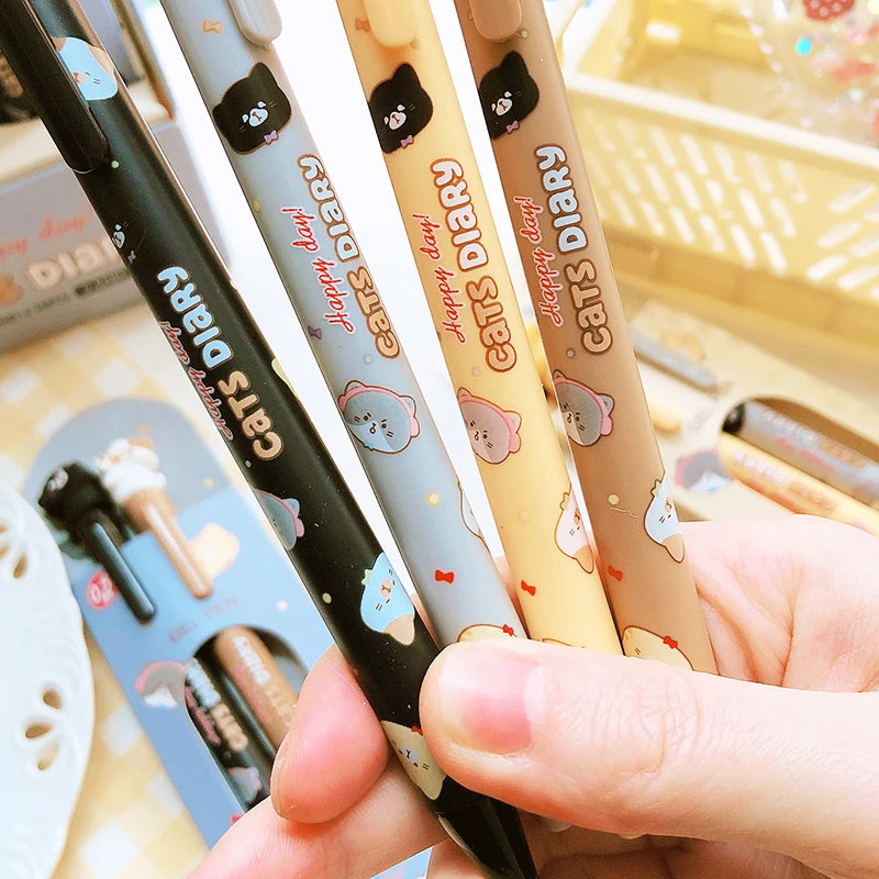 2pcs/box Kawaii stationery office accessories School supplies kit Gift Cat Cute pens aesthetic Black Ink Gel Pen Ballpoint pen