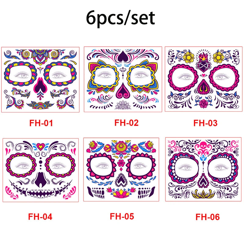 Face Festival Tattoo Costume Party Stickers Halloween Waterproof Temporary Tattoo Stickers Makeup Body Dress Up Decoration