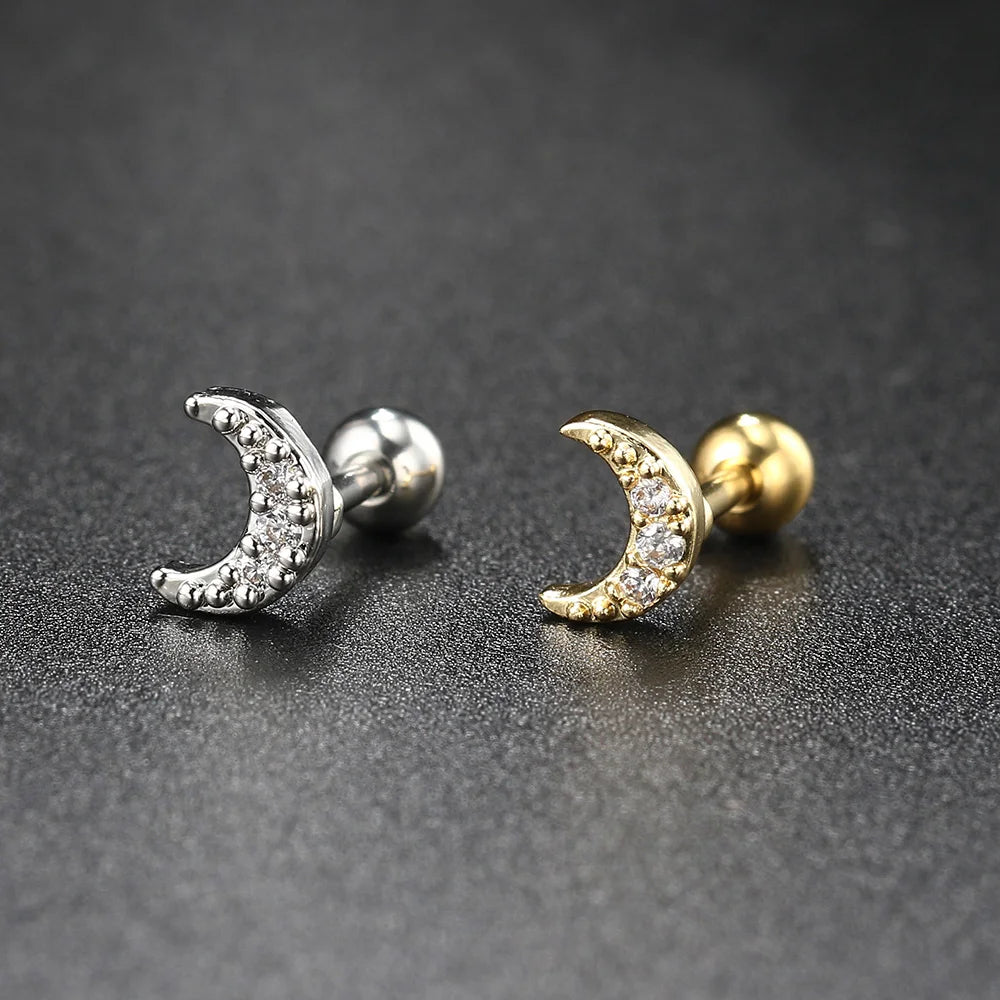 Helix Conch Piercing Snake Earrings for Women Silver Color Moon Star Daith Tragus Cartilage Ear Hoop Septum Rook Fashion Jewelry