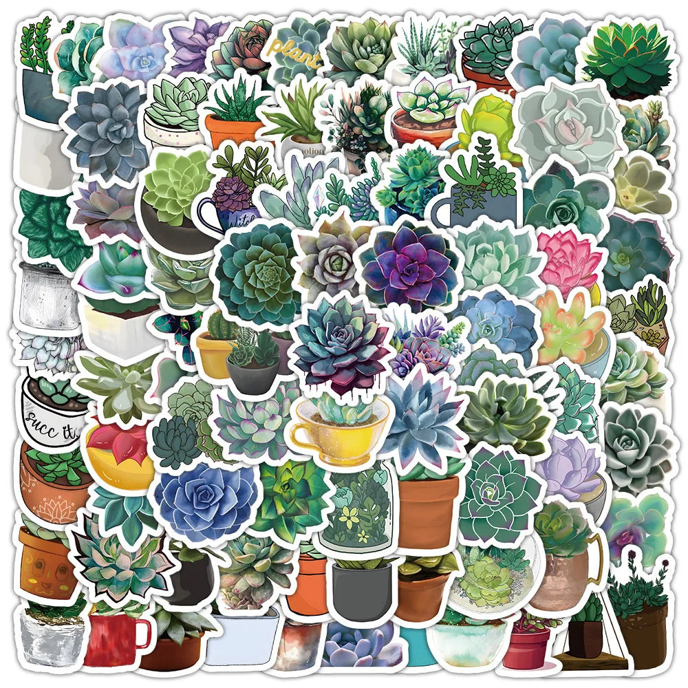 100Pcs Succulent Cute Stickers Pack Aesthetic Stationery Supplies Lot Kawaii Office Teacher School Diary Decoration Korean Paper