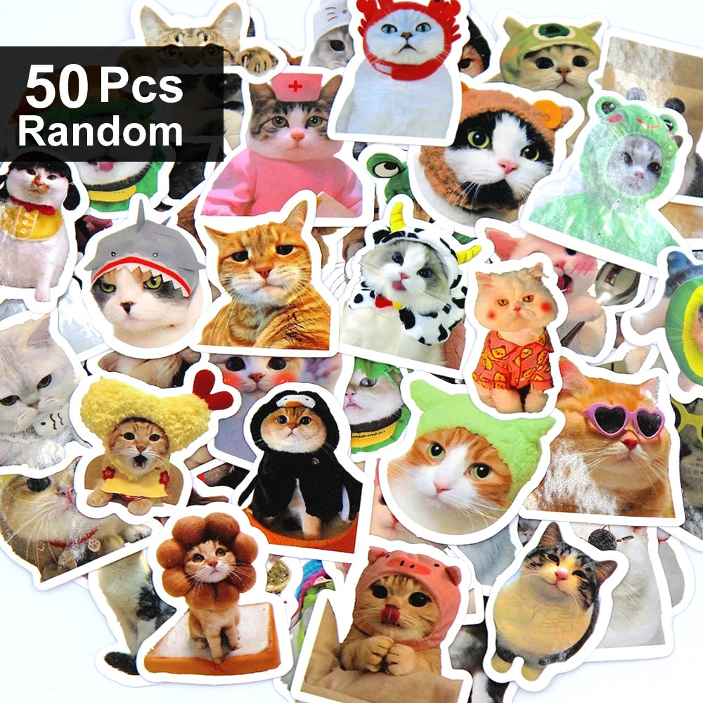 100/500/1000pcs Funny Cat Stickers Cartoon Cute Decals Toy Stationery Guitar Phone Bicycle Laptop Luggage Graffiti Kids Sticker