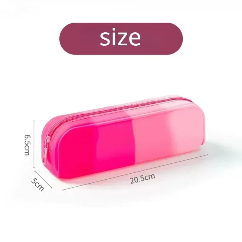 1Pc Cute Gradient Silicone Pencil Case Lovely Kids Waterproof Stationery Organizer Pen Kawaii School Supplies with Cartoon Rope