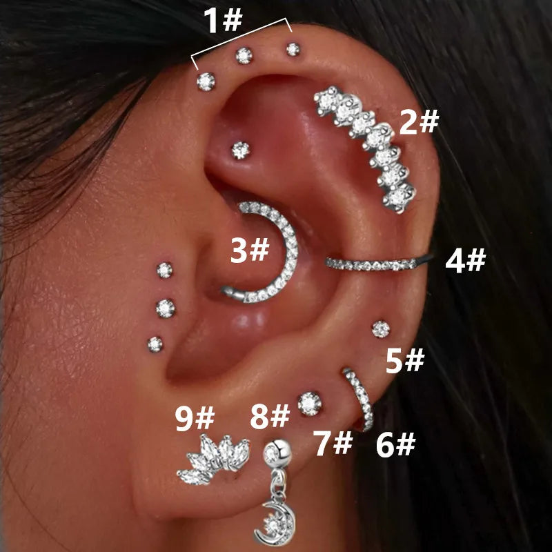 Stainless Steel Hoop Piercing Earring For Women Zircon CZ Cartilage Piercing Helix Daith Conch Tragus Rook Lobe Ear Ring Jewelry