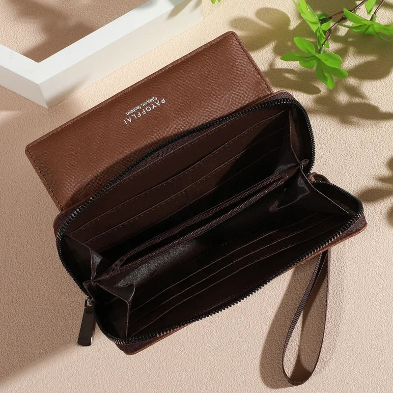 Classic Faux Leather Wallet, Chic Double Layer with Snap Closure, Nice Zippered Card Holder & Photo Compartment, Color blocking