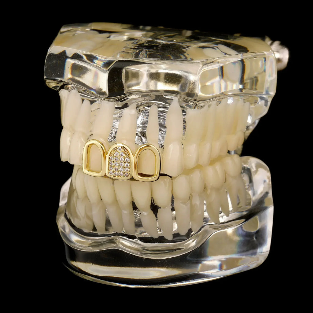 Hip Hop CZ Teeth Grillz For Men And Women, Beautiful Gold And Silver Color, New Tooth Grillz Cap Dental Grill, Nice Punk Rapper Teeth Cap And Halloween Cosplay