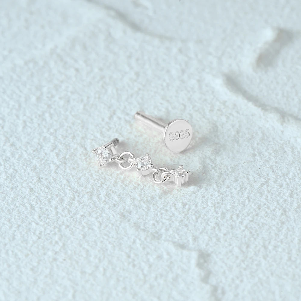 925 Sterling Silver 1pc, Geometry Multi Piercing Stud Earrings For Women, K Gold Simple Elegant Tassel Jewelry, beautiful Gift