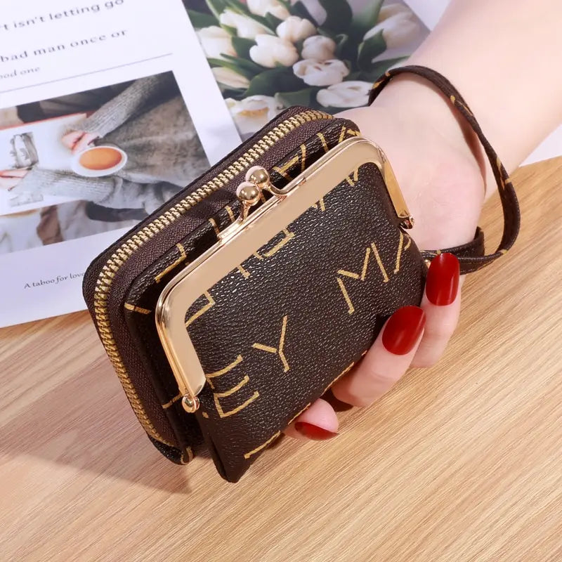 New Wallet Girl's Wrist Strap Short Charm Flower Zero Wallet Large Capacity Coin Clip Bag Letter Multi Card Card Bag Money Clip