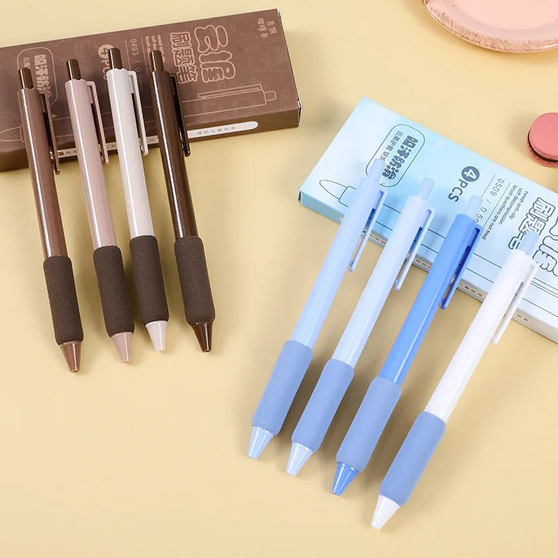 4pcs/box kawaii Gel Pen Korean Simplicity Pen Soft Handle Stationery Pen Black Ink 0.5mm Scrapbook Cute Pen Student Supplies