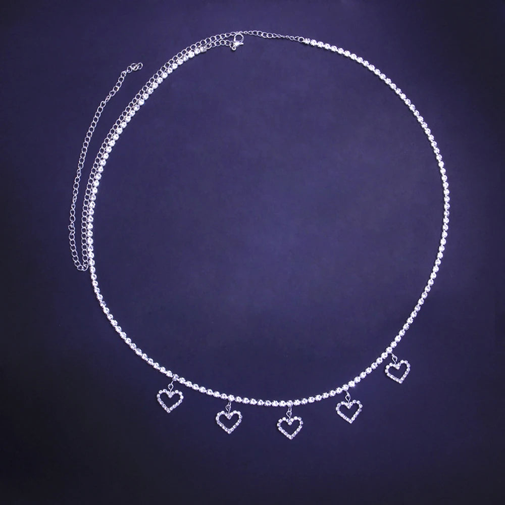 Charm Crystal Hollow Heart Waist Chain for Girls, Y2k Belt Jewelry Rhinestone Rave Outfits, Festival Clothing Bodysuits Skirts, Lovely Veloratok Gifts