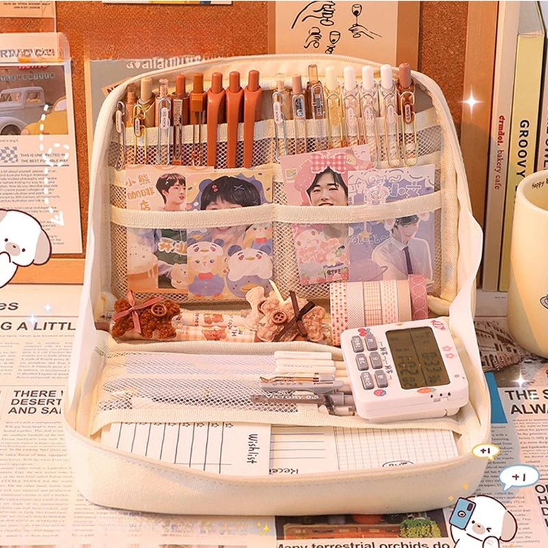 Large Capacity Pencil Case Kawaii Pencil Boxes for Girls Cute Korean Stationery School Supplies Pen Pouch Organizer