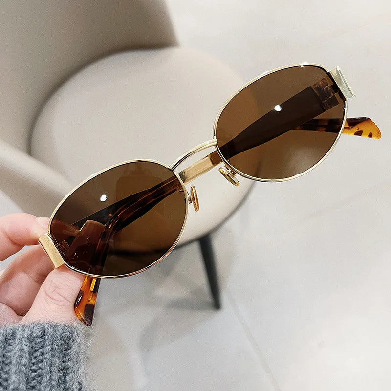 Charming Fashion Oval Sunglasses For Women, Lovely Retro Trend Outdoor Metal Sun Glasses, High Quality Classic Luxury And Eyewear UV400 Goggles